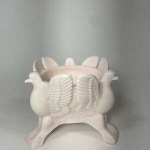 Jeanette Glass Shell Pink triple eagle candle holder.